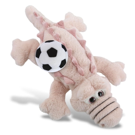 DolliBu Pink Alligator Stuffed Animal with Soccer Ball Plush - Soft Huggable Alligator, Adorable Playtime Plush Toy, Wild Life Gift, Super Soft Plush Doll Animal Toy for Kids and Adults - 14 Inches