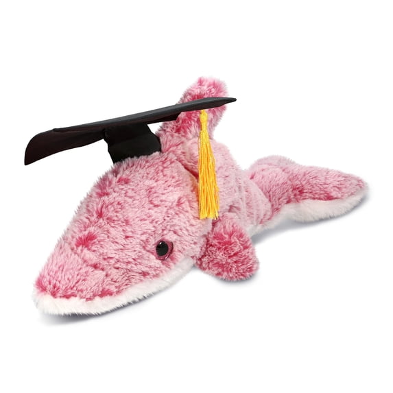 DolliBu Pink Dolphin Graduation Plush Toy - Super Soft Plush Graduation Stuffed Animal Dress Up with Graduation Cap with Tassel Outfit - Congratulatory Graduation Gift - 14 Inches