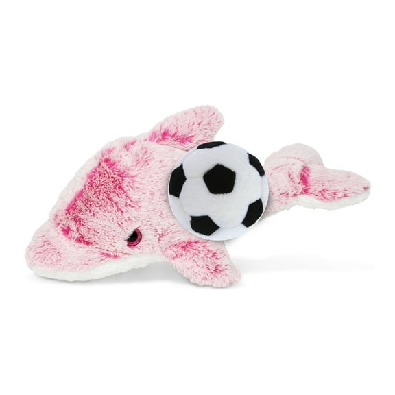 DolliBu Pink Dolphin Stuffed Animal with Soccer Ball Plush - Soft Huggable Dolphin, Adorable Playtime Dolphin Plush Toy, Cute Ocean Life Gift, Super Soft Plush Doll Toy for Kids and Adults - 14 Inches
