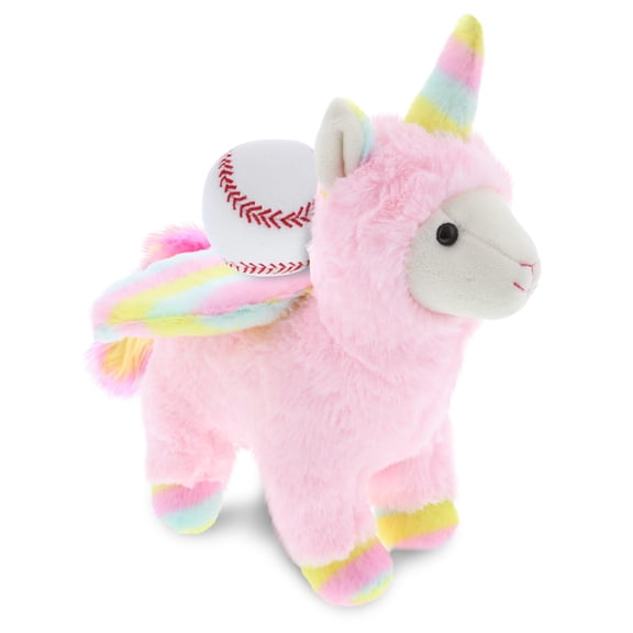 DolliBu Pink Flying Llamacorn Stuffed Animal with Baseball Plush - Soft and Huggable Llamacorn Gift, Cute Fantasy Animal with Plush Baseball Toy for Kids, Adults - 11 Inch