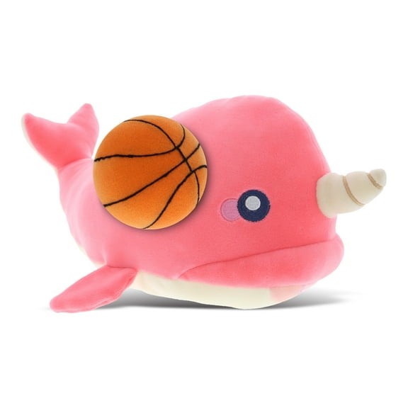 DolliBu Pink Narwhal Stuffed Animal with Basketball Plush - Soft Huggable Narwhal, Adorable Playtime Plush Toy, Cute Wildlife Gift, Plush Doll Animal Toy for Kids and Adults - 11.75 Inch