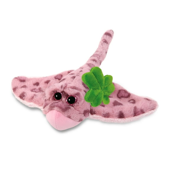 DolliBu Pink Rose Stingray Stuffed Animal with Green Plush Shamrock, Cute Green Shamrock Plush, Fun St Patricks Day Stuffed Animal Stingray, Good Luck St Patricks Day Toys for Kids, Baby - 15 Inches