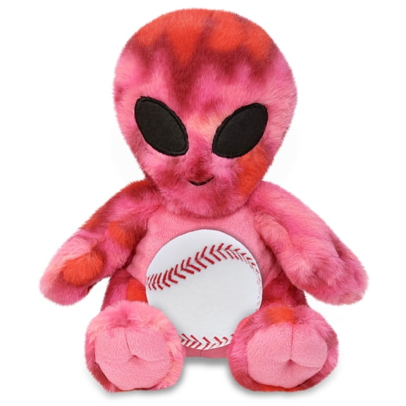 DolliBu Pink Tie-Dye Alien Stuffed Animal with Baseball Plush - Soft and Huggable Alien Gift, Cute Space Creature with Plush Baseball Toy for Kids, Adults - 11 Inches