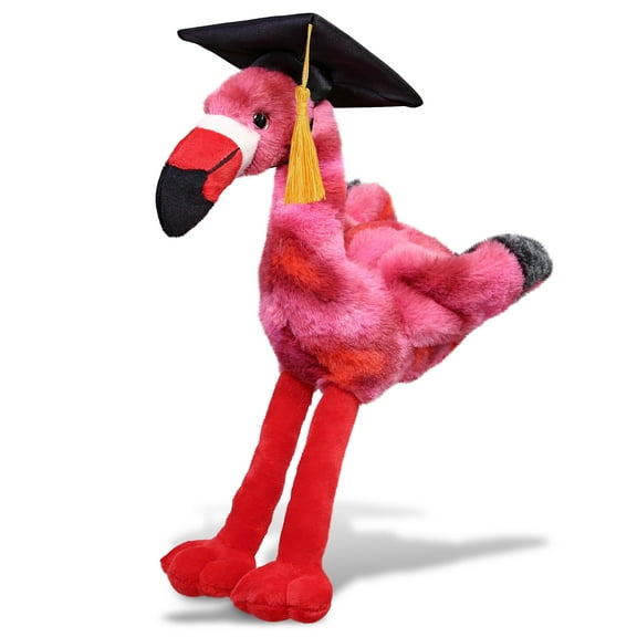 DolliBu Pink Tie-Dye Flamingo Graduation Plush Toy - Super Soft Flamingo Graduation Stuffed Animal Dress Up with Graduation Cap with Tassel - Reward Celebration Grad Gift - 10 Inch