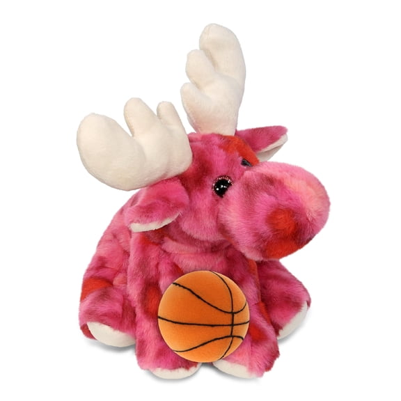 DolliBu Pink Tie-Dye Floppy Moose Stuffed Animal with Basketball Plush Huggable Moose, Adorable Playtime Plush Toy, Cute Wildlife Gift Plush Doll Animal Toy for Kids and Adults 9 Inches