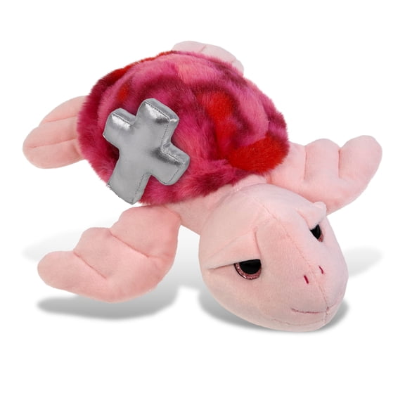 DolliBu Pink Tie-Dye Sea Turtle Stuffed Animal with Silver Cross Plush - Religious Baptism Gifts for Boys and Girls, Dedication Christening Gifts Plush Prayer Toy Healing Stuffed Animal - 10 Inches