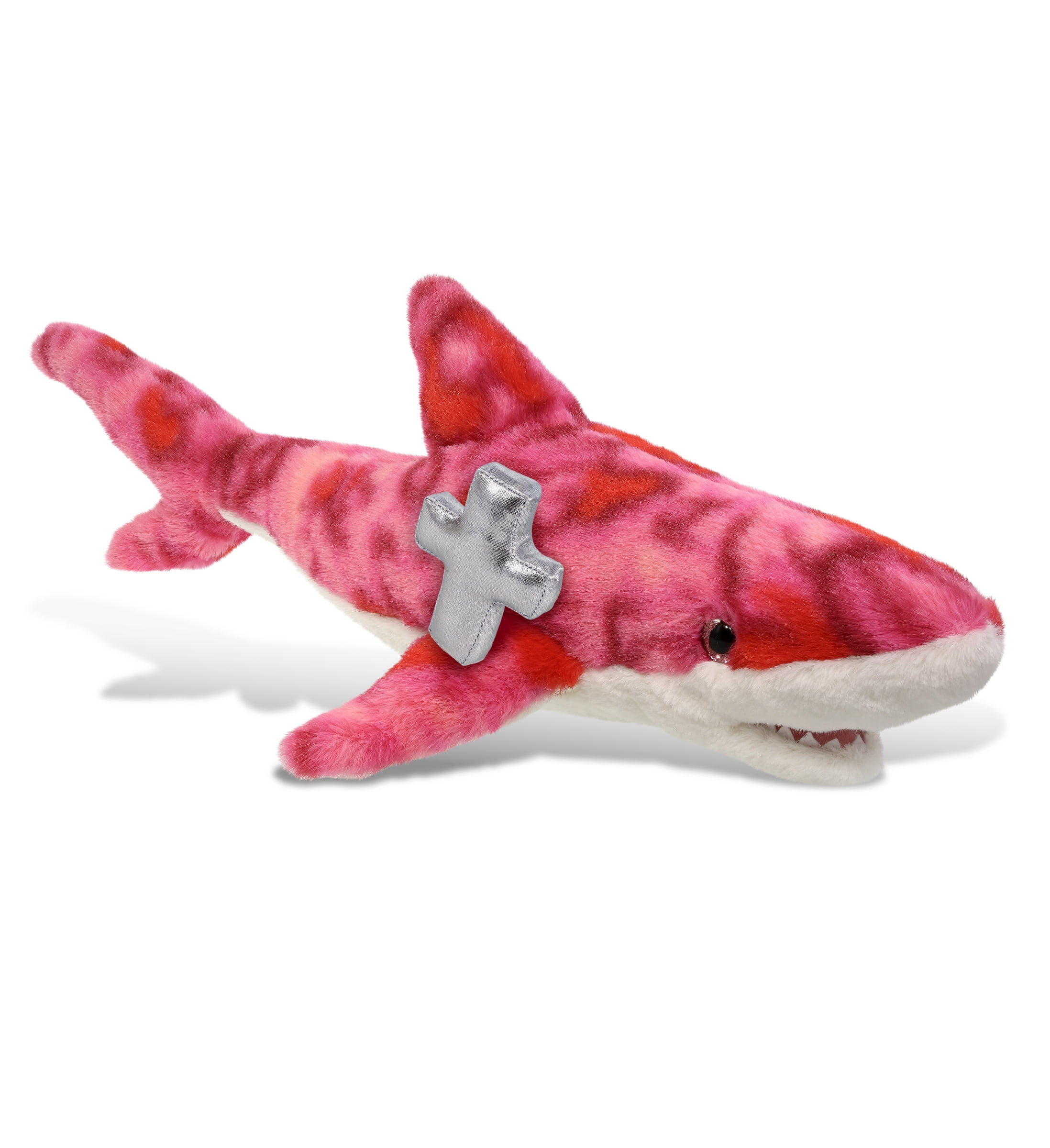 DolliBu Pink Tie-Dye Shark Stuffed Animal with Silver Cross Plush - Religious Baptism Gifts for Boys and Girls, Dedication Christening Gifts Plush Prayer Toy Healing Stuffed Animal - 23 Inches
