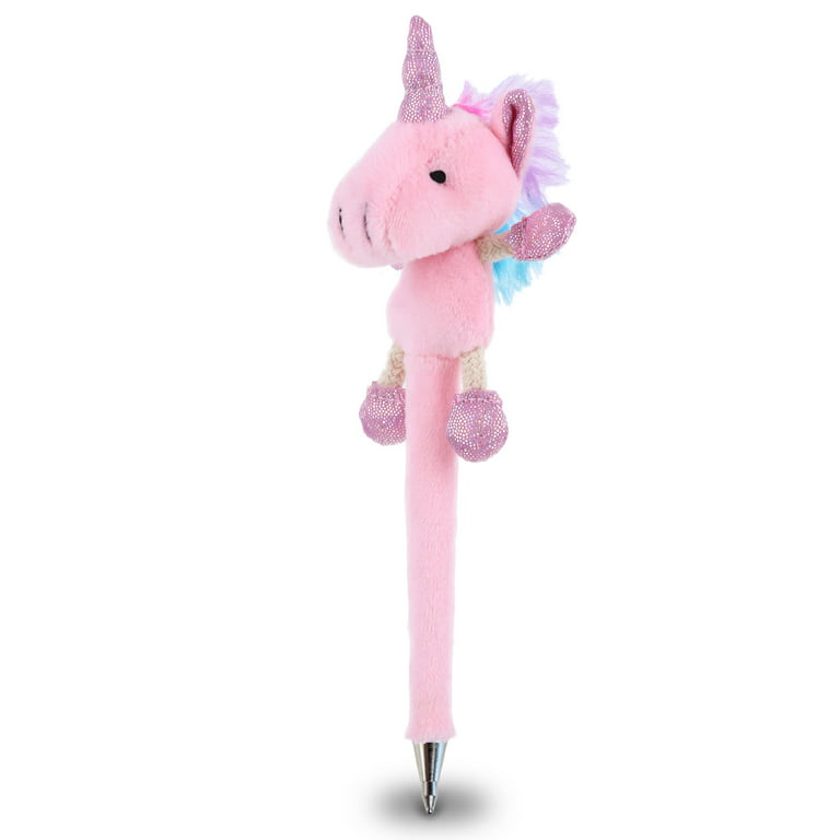 Dollibu Pink Unicorn Plush Pen - Soft Fluffy Pink Unicorn Stuffed Animal Writing Pens, Decorative Cute Ballpoint Pen for Kids, Teens, and Adults