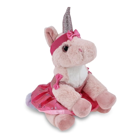 DolliBu Pink Unicorn Stuffed Animal with Ballerina Dress Up Set - Cute Unicorn Plush Toy in Ballet Costume with Tutu Skirt, Headband, and Shirt for Kids and Adults - 9 Inches