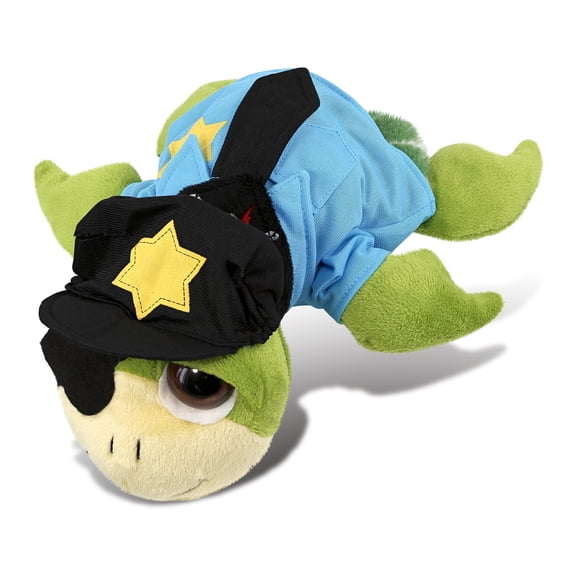 DolliBu Pirate Turtle Police Officer Plush Toy - Super Soft Turtle Cop Stuffed Animal Dress Up with Cute Cop Uniform and Cap Outfit - Fluffy Policeman Toy Plush Gift - 10.5 Inch