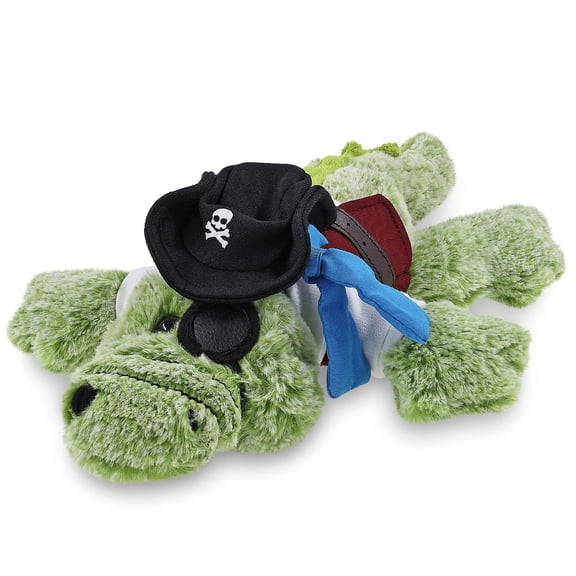DolliBu Plush Alligator Stuffed Animal With Pirate Dress Up Set - Sea Adventure Plush Toy Stuffed alligator with Cute Pirate Costume - Hat, Shirt, Pants, Eye Patch, Belt - 12 Inches