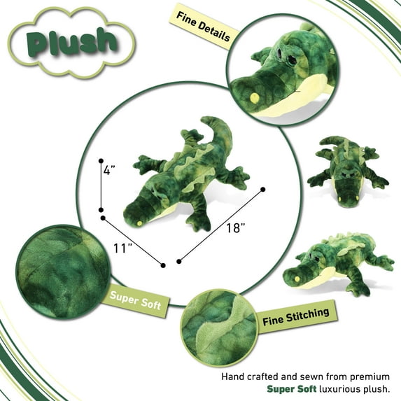 DolliBu Plush Alligator Stuffed Animal - Soft Huggable Green Alligator, Adorable Playtime Gator Plush Toy, Cute Wild Life Cuddle Gift, Super Soft Plush Doll Animal Toy for Kids and Adults - 18 Inch