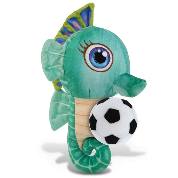 DolliBu Plush Buddies Green Seahorse Stuffed Animal with Soccer Ball Plush - Huggable Seahorse Playtime Toy, Cute Ocean Gift Doll, Super Soft Stuffed Doll Animal Toy for Kids, Adults - 8.5 Inches