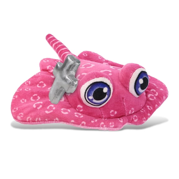 DolliBu Plush Buddies Pink Stingray Stuffed Animal with Silver Cross Plush - Religious Baptism Gifts for Boys and Girls, Dedication Christening Gifts Plush Prayer Toy Healing Stuffed Animal - 10 Inch