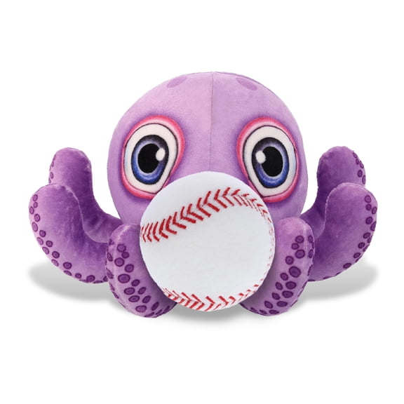DolliBu Plush Buddies Purple Octopus Stuffed Animal with Baseball Plush - Huggable Octopus Gift, Ocean Ocean Animal with Plush Baseball Toy for Kids, Adults - 7.5 Inches