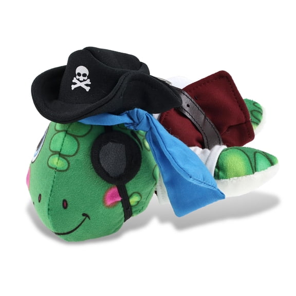 DolliBu Plush Buddies Sea Turtle Stuffed Animal With Pirate Dress Up Set - Sea Adventure Animal Plush Toy Stuffed Turtle with Cute Pirate Costume - Hat, Shirt, Pants, Eye Patch, Belt - 7 Inches