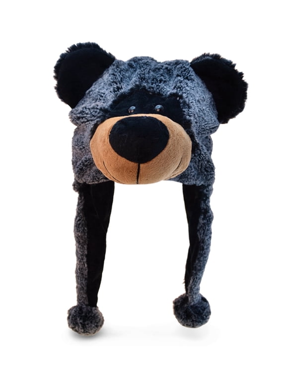 Plush Hat - Super Soft Black Bear with Ear Flaps for Kids and Teens - One Size