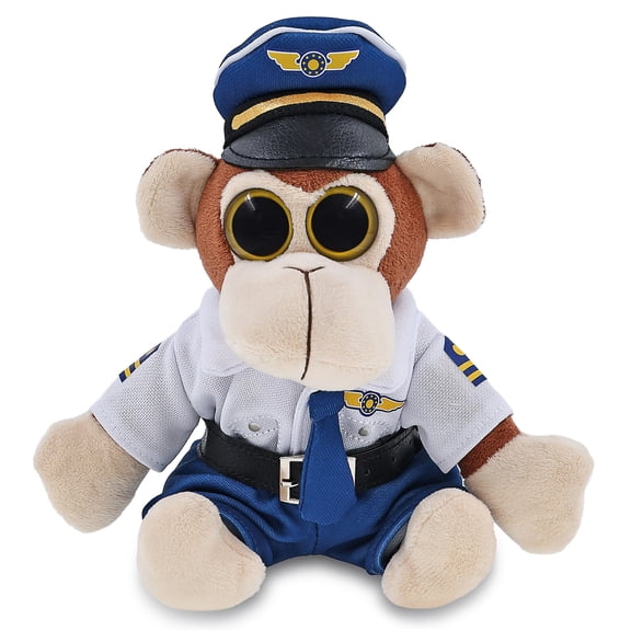 DolliBu Plush Monkey Stuffed Animal with Pilot Costume - Cute Wildlife Animal Plush Toy with Airplane Aviation Uniform Dress Up Set - 6 Inches