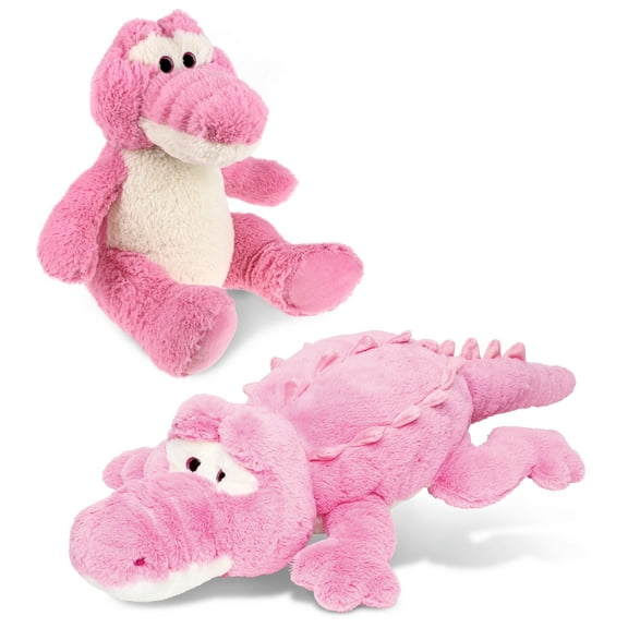 DolliBu Plush Pink Alligator Stuffed Animals - Soft Huggable Pink XL Alligator and Sitting Pink Alligator Adorable Playtime Plush Toys, Cute Animal Cuddle Gifts, Super Soft Plush Doll Animal Toys