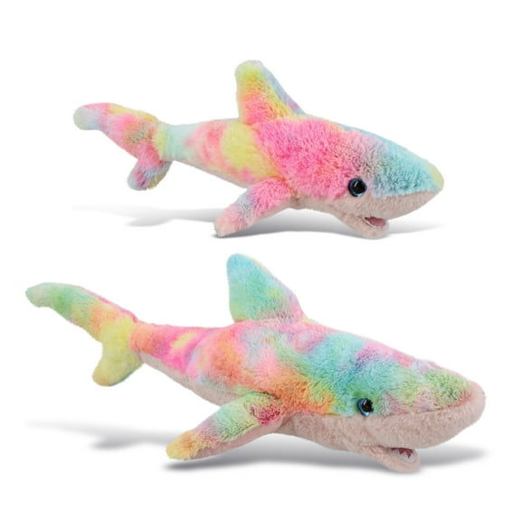 DolliBu Plush Shark Stuffed Toys - Soft Huggable Rainbow Plush Kit, Adorable Sea Animal Plush toys, Cute Ocean Life Cuddle Gifts, Super Soft Plush Doll Ocean Life Toys for Kids and Adults - 2 Pack