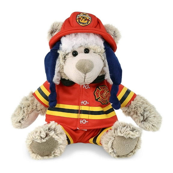 DolliBu Polar Bear Firefighter Stuffed Animal - Bear with Clothes Fireman Toy with Red Fireman Costume Outfit and Fireman Hat, Wild Life Stuffed Animal Fire Fighter Doll Plush Toy for Kids - 10 Inch