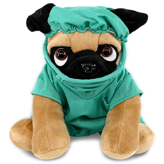 DolliBu Pug Dog Doctor Plush Toy - Super Soft Pug Dog Doctor Stuffed Animal Dress Up with Cute Scrub Uniform and Cap Outfit - Fluffy Doctor Toy Plush Gift - 8 Inches
