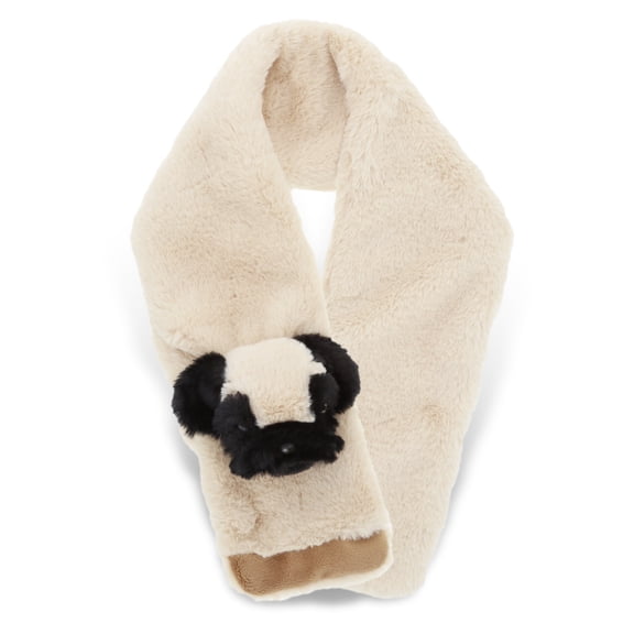 DolliBu Pug Dog Plush Scarf - Super Soft Warm & Fluffy Kids Scarf Accessory, Fashionable Plush Party Winter Outfit, Stuffed Animal Scarf Costume, Cozy Outdoor Winter Scarf for Kids & Adults - 34" Inch