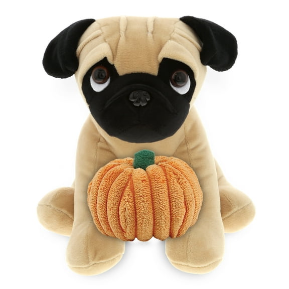 DolliBu Pug Dog Plush Stuffed Animal with Pumpkin Plush Decor - Pug Dog Pumpkin Plush Animal for Fall, Halloween and Thanksgiving, Pumpkin Plush Toy for Baby, Kids, Adults - 8 Inches