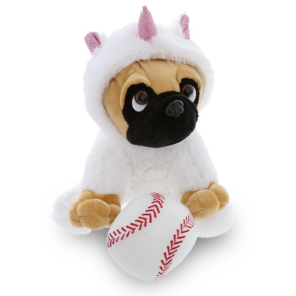 DolliBu Plush Pug Dog Unicorn Stuffed Animal - Soft Huggable Pug in White Unicorn Outfit Costume with Removable Hoodie, Cute Puppy Cuddle Gifts, Super Soft Animal Toy for Kids & Adults - 10 Inch