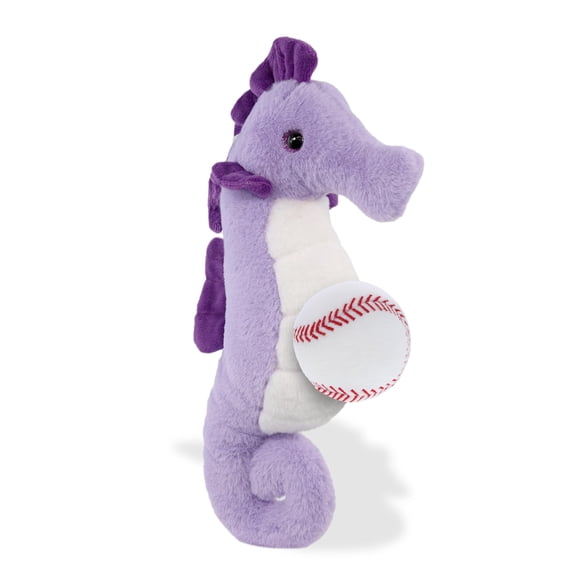 DolliBu Purple Seahorse Stuffed Animal with Baseball Plush - Soft and Huggable Seahorse Gift, Cute Ocean Animal with Plush Baseball Toy for Kids, Adults - 12 Inches