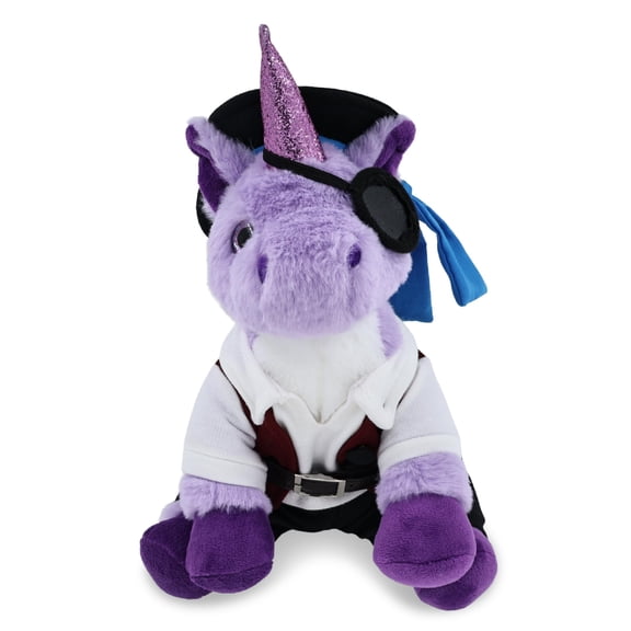 DolliBu Purple Unicorn Stuffed Animal With Pirate Dress Up Set - Sea Adventure Plush Toy Stuffed Unicorn with Cute Pirate Costume - Hat, Shirt, Pants, Eye Patch, Belt - 9 Inches