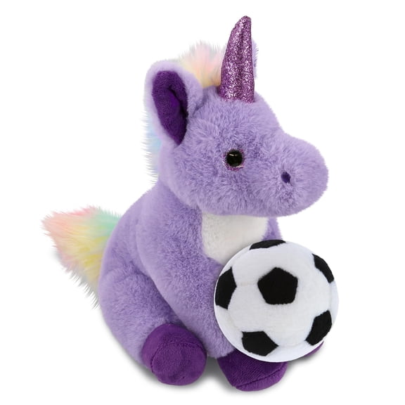 DolliBu Purple Unicorn Stuffed Animal with Soccer Ball Plush - Soft Huggable Unicorn, Adorable Playtime Plush Toy, Cute Fantasy Gift, Super Soft Plush Doll Animal Toy for Kids and Adults - 9 Inches