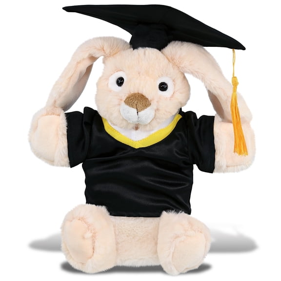 DolliBu Rabbit Graduation Plush Toy - Super Soft Plush Graduation Hand Puppet Animal Dress Up with Gown and Cap with Tassel Outfit - Congratulatory Graduation Gift - 9 Inch