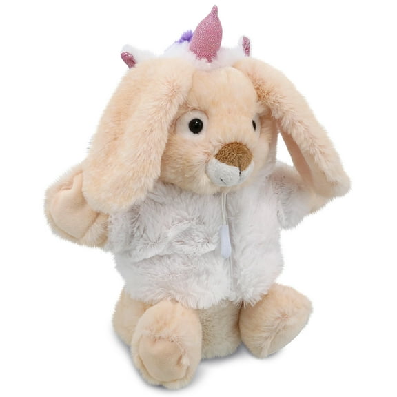 DolliBu Rabbit Unicorn Plush Stuffed Animal Hand Puppet Toy - Super Soft Bunnycorn Dress Up with Removable Plush Unicorn Outfit, Cute Fantasy Wildlife Gift - 9 Inches