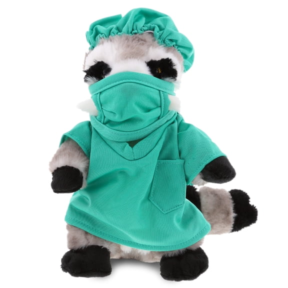 DolliBu Raccoon Doctor Plush Toy - Super Soft Raccoon Doctor Stuffed Animal Dress Up with Cute Scrub Uniform & Cap Outfit - 9" Inches