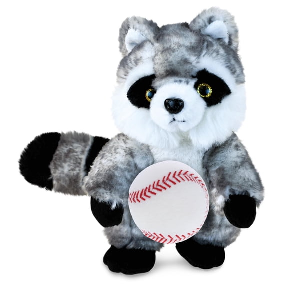 DolliBu Raccoon Stuffed Animal with Baseball Plush - Soft and Huggable Raccoon Gift, Cute Wild Animal with Plush Baseball Toy for Kids, Adults - 9 Inches