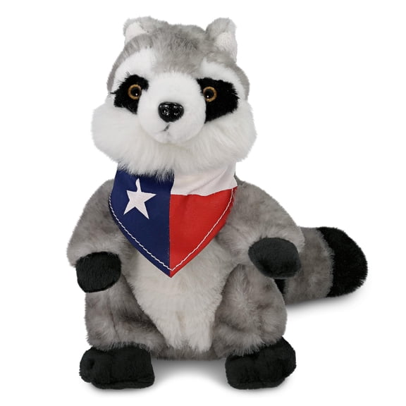 DolliBu Raccoon Stuffed Animal with Texas Flag Bandana - Super Soft Stuffed Animal Plush Toy with Neck Scarf, Wildlife Animal Bear Plush - 8 Inches