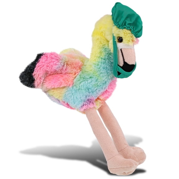 DolliBu Rainbow Flamingo Doctor Plush Toy - Super Soft Flamingo Doctor Stuffed Animal Dress Up with Cute Scrub Uniform and Cap Outfit - Fluffy Doctor Rainbow Flamingo Toy Plush Gift - 8 Inches
