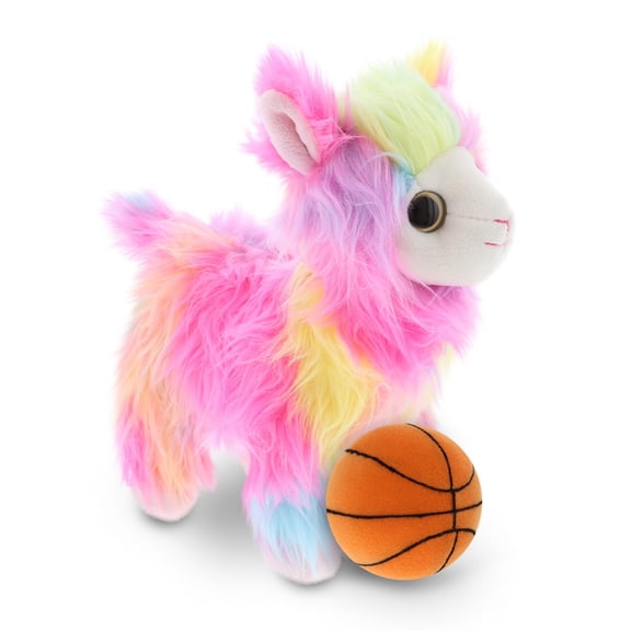 DolliBu Rainbow Llama Stuffed Animal with Basketball Plush Huggable Llama, Adorable Playtime Plush Toy, Cute Farm Life Gift Doll Animal Toy for Kids and Adults 10 Inches