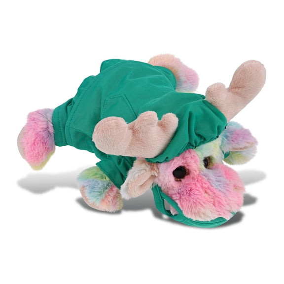 DolliBu Rainbow Lying Moose Doctor Plush Toy - Super Soft Moose Doctor Stuffed Animal Dress Up with Cute Scrub Uniform and Cap Outfit - Fluffy Lying Moose Doctor Toy Plush Gift - 9.5 Inches