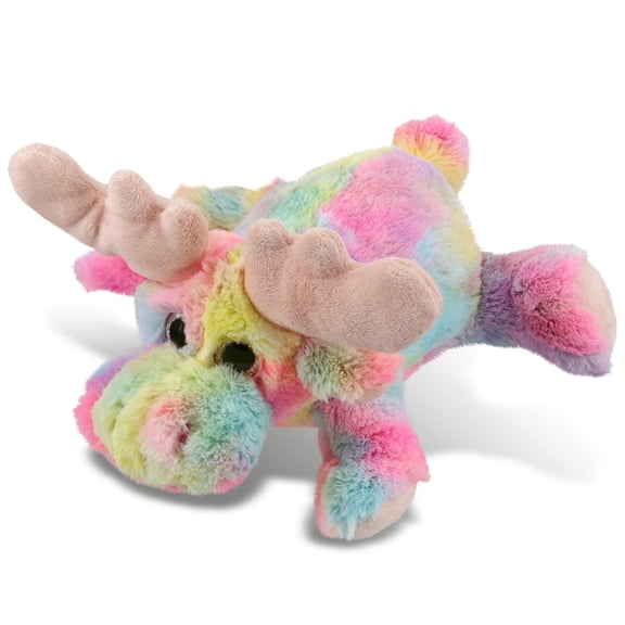 DolliBu Rainbow Lying Moose Stuffed Animal Soft Huggable Moose Stuffed Toy, Adorable Playtime Wildlife Plush Toy, Cute Cuddle Gifts, Super Soft Plush Doll Animal Toy for Kids and Adults 9 Inch