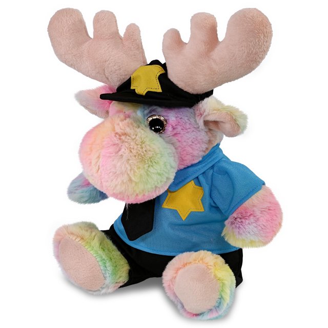 DolliBu Rainbow Moose Police Officer Plush Toy Super Soft Moose Cop