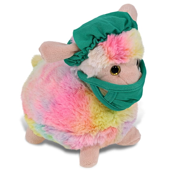 DolliBu Rainbow Sheep Doctor Plush Toy - Super Soft Sheep Doctor Stuffed Animal Dress Up with Cute Scrub Uniform and Cap Outfit - Fluffy Doctor Sheep Toy Plush Gift - 7 Inches