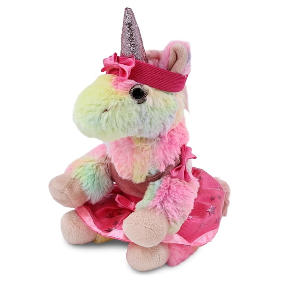 DolliBu Rainbow Unicorn Stuffed Animal with Ballerina Dress Up Set - Cute Unicorn Plush Toy in Ballet Costume with Tutu Skirt, Headband, and Shirt for Kids and Adults - 9 Inches