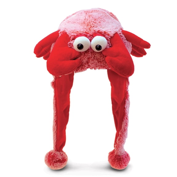 DolliBu Red Lobster Plush Hat with Ear Flaps for Kids & Teens - One Size