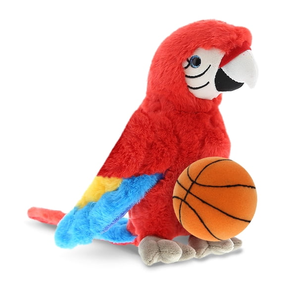 DolliBu Red Parrot Bird Stuffed Animal with Basketball Plush Huggable Parrot, Adorable Playtime Bird Plush Toy, Cute Wildlife Gift Doll Animal Toy for Kids and Adults 15.5 Inches