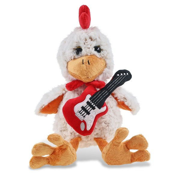 DolliBu Rooster Stuffed Animal with Electric Guitar Plush Toy - 9 Inches