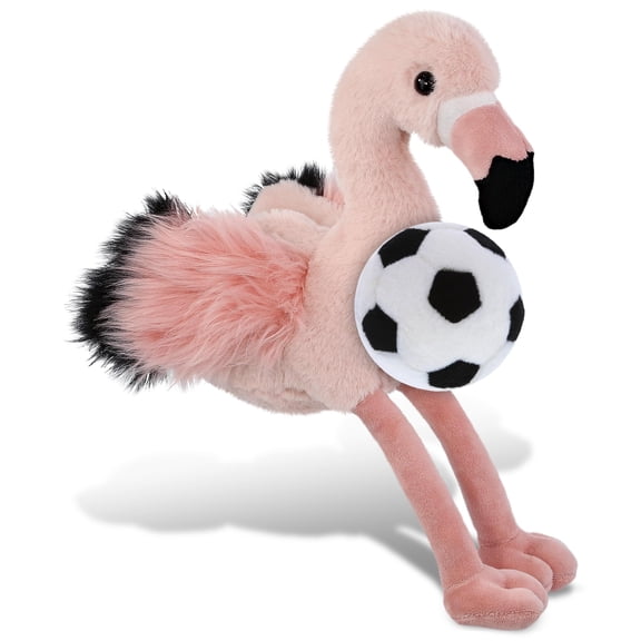 DolliBu Rose Flamingo - Super Soft Stuffed Animal with Soccer Ball Plush - Soft Huggable Flamingo, Playtime Plush Toy, Wildlife Gift, Cute Plush Doll Animal Toy for Kids and Adults - 8.5 Inches