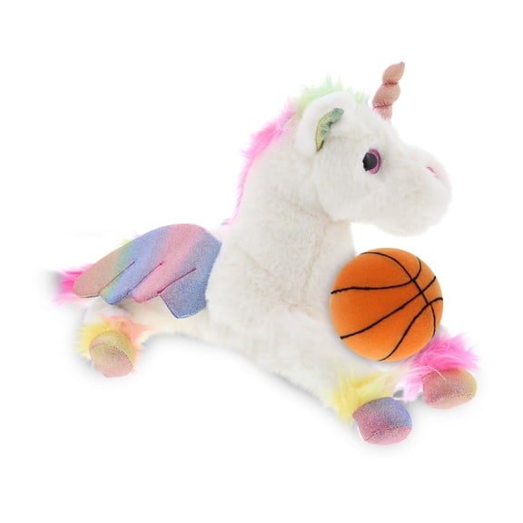 DolliBu Royal Flying Unicorn Stuffed Animal with Basketball Plush Huggable Unicorn, Adorable Playtime Plush Toy, Cute Fantasy Life Gift Doll Animal Toy for Kids and Adults 12.5 Inches