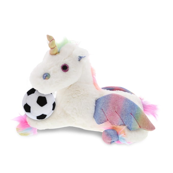 DolliBu Royal Flying Unicorn Stuffed Animal with Soccer Ball Plush - Huggable Unicorn Playtime Plush Toy, Cute Fantasy Gift, Super Soft Stuffed Doll Animal Toy for Kids, Adults - 9 Inches